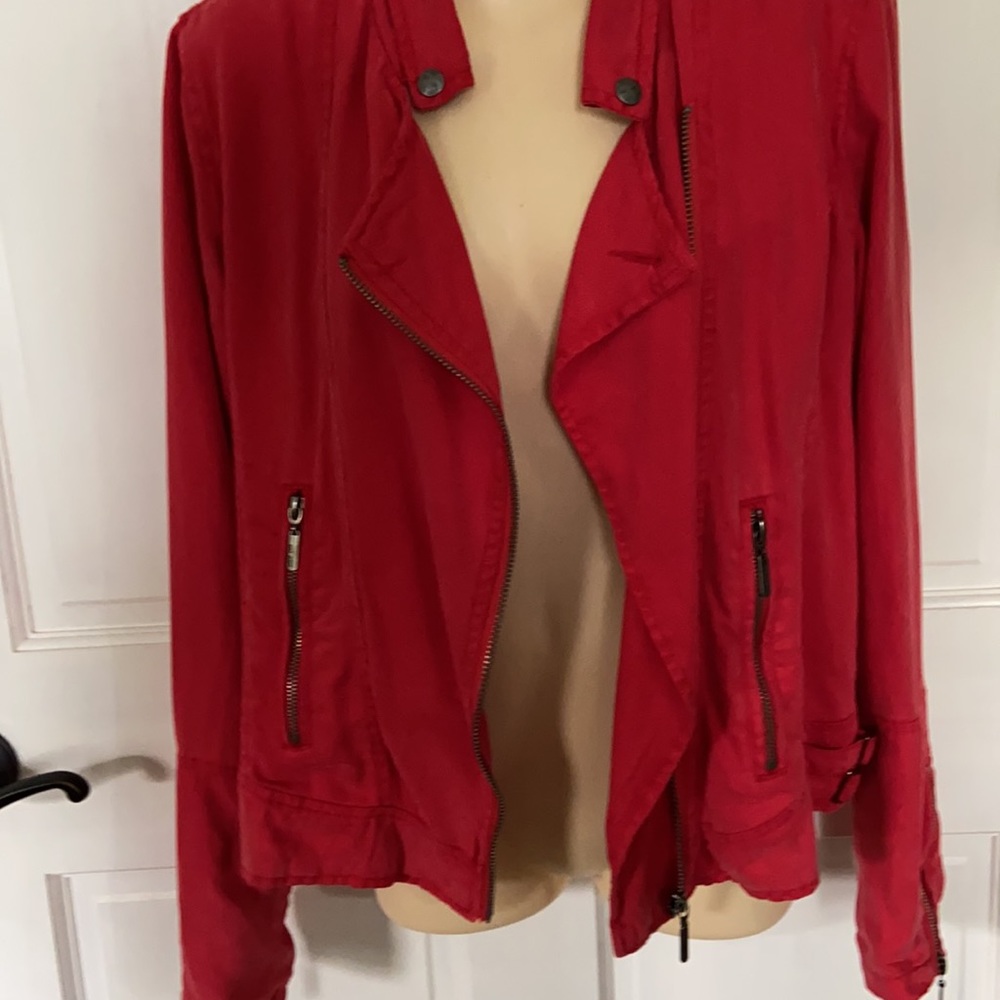 Max Jeans Red Tencel Moto Jacket Size S